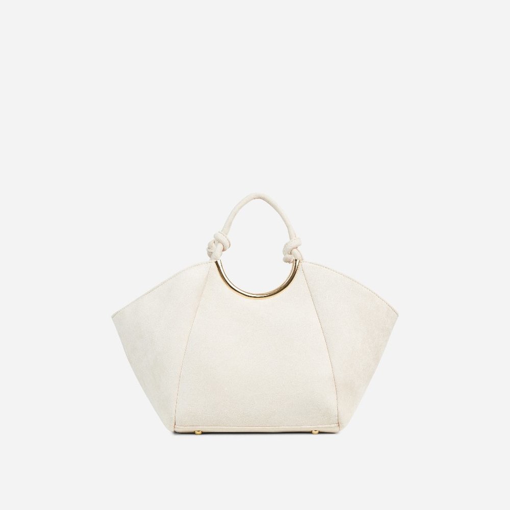 EGO KNOTTED HANDLE DETAIL OVERSIZED SHOULDER BAG IN FAUX SUEDE